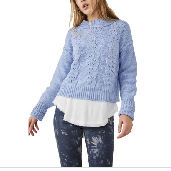 Free People Bell Song Pullover Vintage Blue Knit Sweater M - Picture 3 of 10